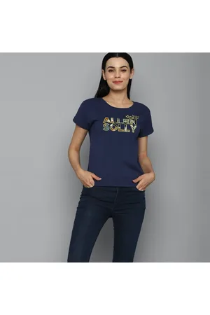 Women Navy Graphic Print Casual T-shirt and Leggings