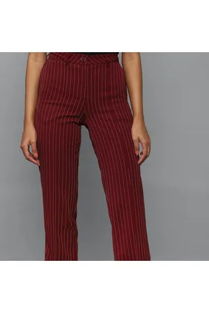 Women Maroon Regular Fit Solid Casual Trousers