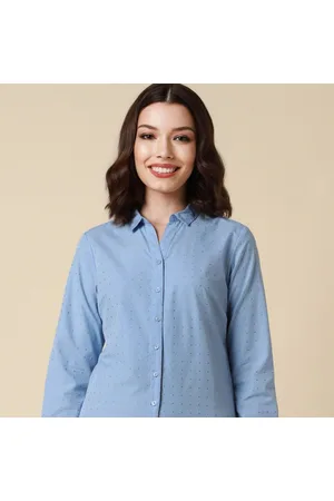 Women Blue Solid Long Sleeves Shirt