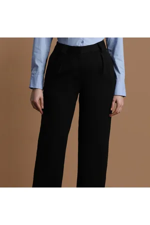 Women Black Regular Fit Solid Business Casual Trousers