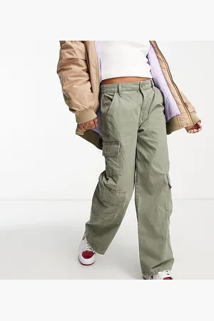 ASOS ASOS DESIGN Petite oversized cargo trouser with multi pocket in khaki