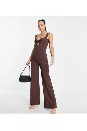 Vesper Wide leg cami jumpsuit with cut out detail in chocolate