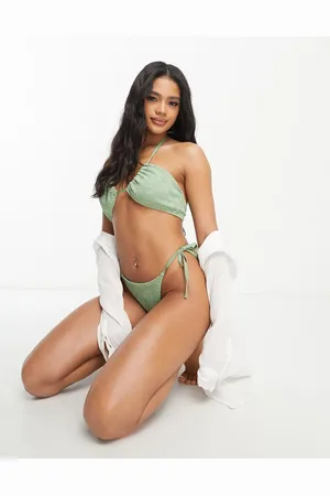 ASOS Mix and match crinkle tie side bikini bottom in khaki