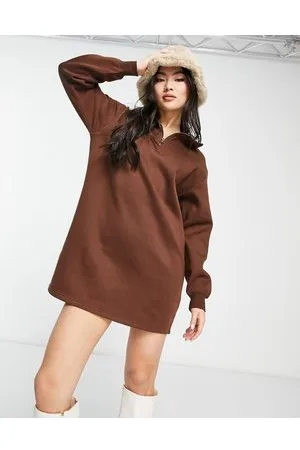 Threadbare Jenna half zip mini sweater dress in chocolate