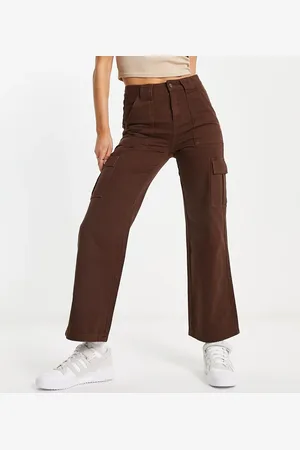 Urban Revivo Straight leg cargo denim jeans in burgundy