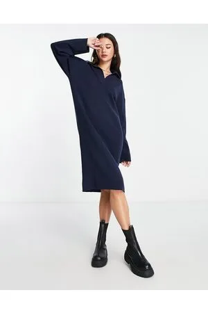 Monki Knitted polo collar midi dress in