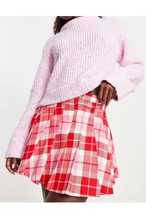 Monki Pleated mini kilt skirt in pink and check