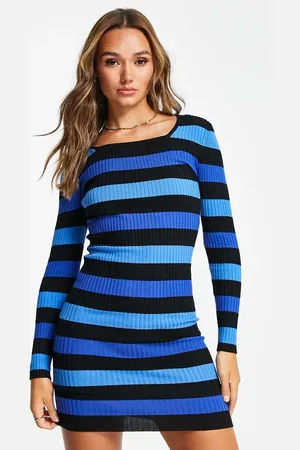 Gianni Feraud Wide stripe long sleeve midi dress in