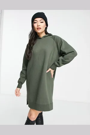 Threadbare Quinn hoodie mini dress in deep khaki