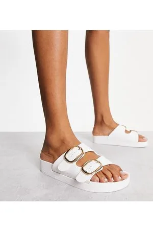 London Rebel London Rebel Wide Fit double buckle footbed sandals in