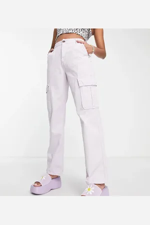 Stradivarius STR Petite straight leg cargo trouser in washed lilac