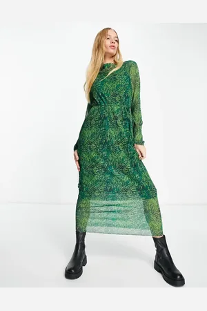 & OTHER STORIES Mesh midi dress in green print