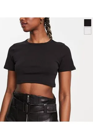 ONLY Exclusive 2 pack cropped fitted t-shirts in black and white