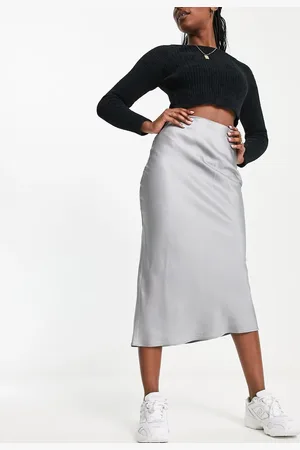Pull&Bear Midaxi satin slip skirt in silver