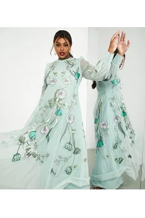 ASOS Curve embroidered floral nouveau placement maxi dress in