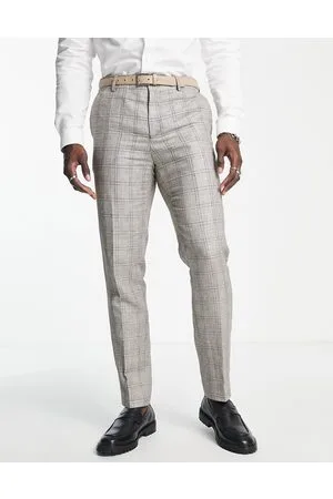 Buy Men Grey Super Slim Fit Check Flat Front Formal Trousers Online -  707709 | Louis Philippe