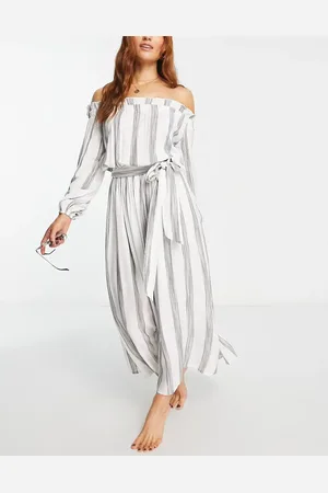 ASOS Off shoulder maxi beach dress in stripe