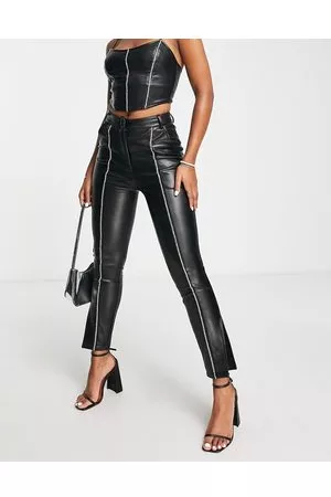 PullBear high waisted faux leather skinny trousers in black  ASOS