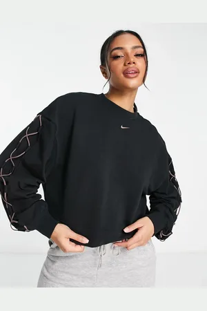 Nike elastic drawcord cropped mini swoosh sale black sweatshirt