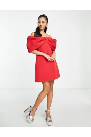 Forever New Fallen shoulder bow mini dress in