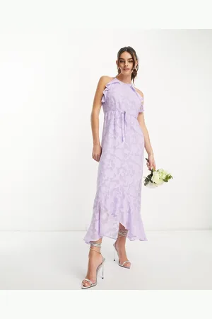 Y.A.S Y.A.S Bridesmaid textured halter neck maxi dress with drape ruffle in lilac