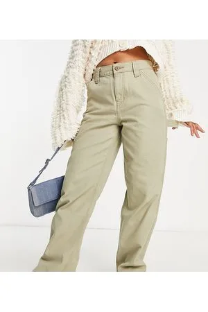 ASOS ASOS DESIGN Petite minimal cargo trouser in khaki with contrast stitching