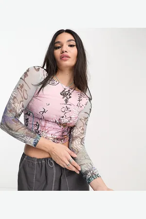 Reclaimed Slash neck quarter sleeve top in asiatic print