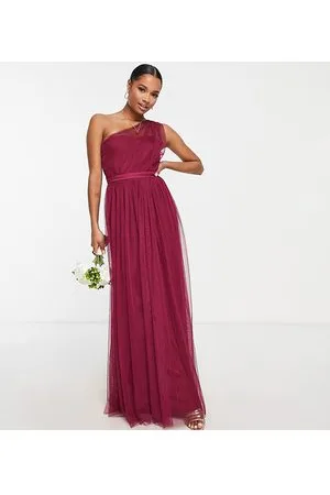ANAYA Bridesmaid tulle one shoulder maxi dress in plum