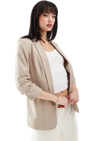 Pieces® Blazer with ruched sleeves in stone