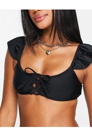 NA-KD Frilly tie front bikini top in