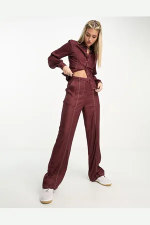 Heartbreak Wide leg trousers co-ord with contrast seams in chocolate
