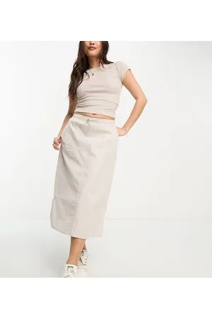Pieces® Exclusive midi cargo skirt with toggle drawstring in ecru