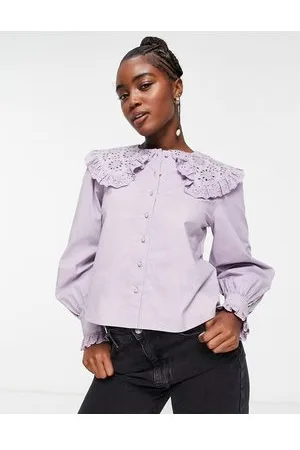 Miss Selfridge Broderie collared shirt in lilac