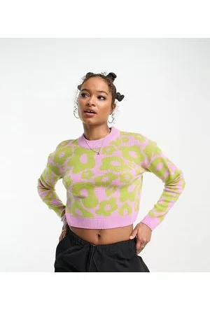 Noisy May Scoop neck jumper in lime & purple floral