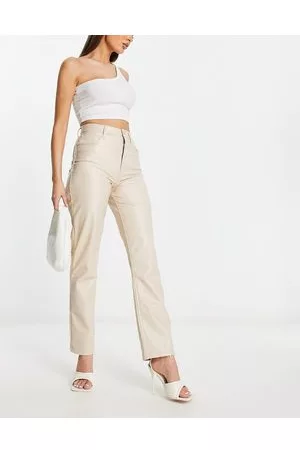 Abercrombie & Fitch Curve love 90s straight faux leather trousers in oyster