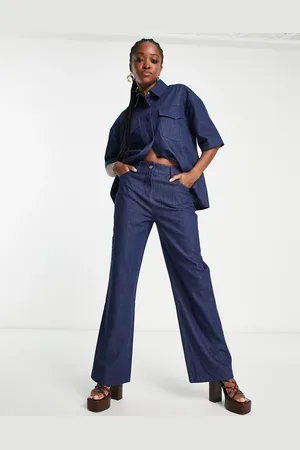 4th & Reckless Denim side spilt jeans co-ord in indigo blue