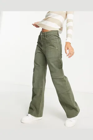 Miss Selfridge Baggy cargo wide leg jean in khaki