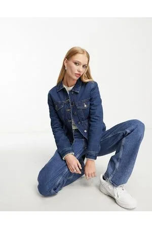 Calvin Klein Denim Jacket Womens Size M Blue Button Up Flap Pockets Trucker  Jean | eBay