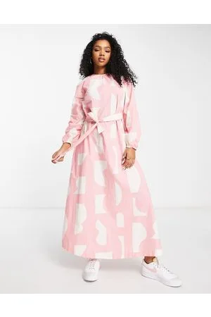 Monki Poplin tie waist maxi dress in print