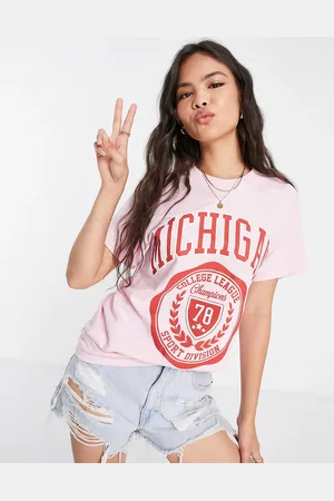 Miss Selfridge Oversized graphic front print Michigan t-shirt in