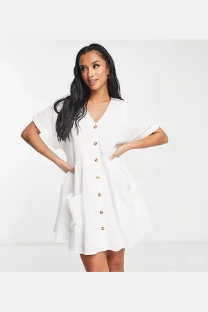 In The Style Stacey Solomon linen look flare button through smock dress in