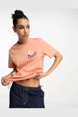 Farah Craig boyfriend fit t-shirt in mandarin with check print