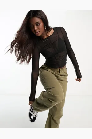 Monki Gathered front mesh top in