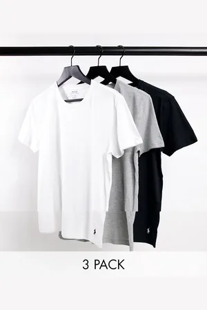 Ralph Lauren 3 pack t-shirts with pony logo in black/grey/white