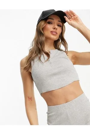 ASOS Button notch neck rib tank with curved hem in marl