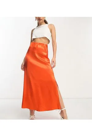 VILA Satin midi skirt in