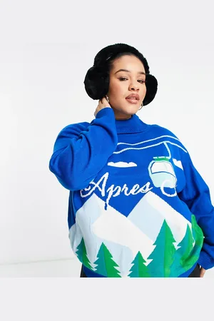 Threadbare Plus Ski high neck printed jumper in