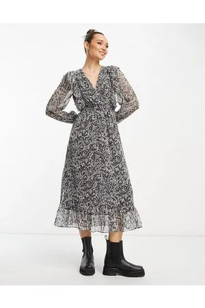 MANGO Ruffle detail midi dress in paisley