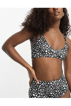 ASOS DESIGN Fuller Bust mix and match halter monowire bikini top in mono  spot print