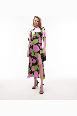 Topshop Austin bold floral print angel sleeve midi occasion dress in